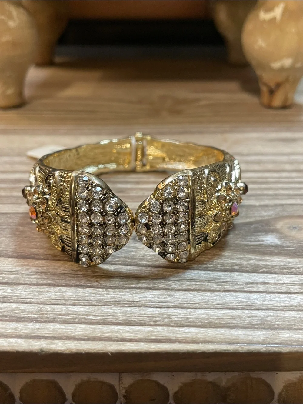 Gold Crystal Pavé Hinged Bracelet